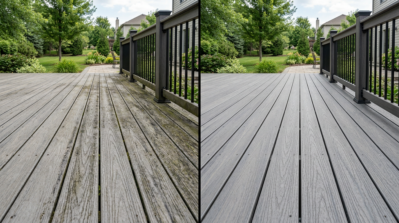Composite Deck: before and after pressure washing