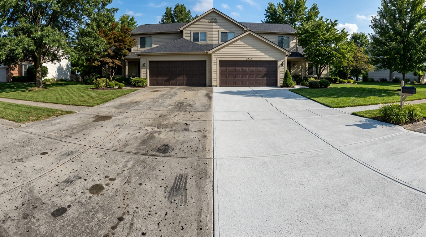 Residential Driveway: before and after pressure washing