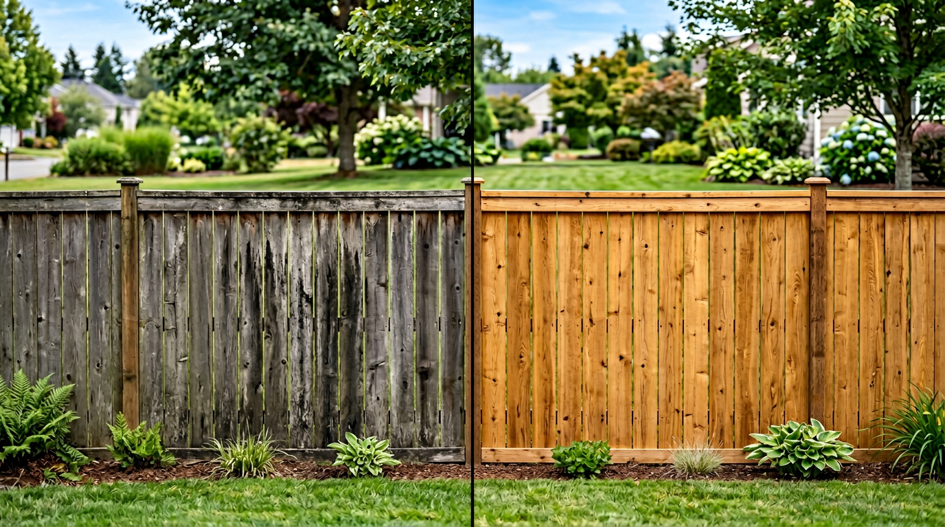 Wood Fence Revival: before and after pressure washing