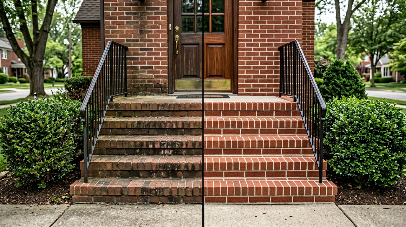 Brick Steps Restoration: before and after pressure washing